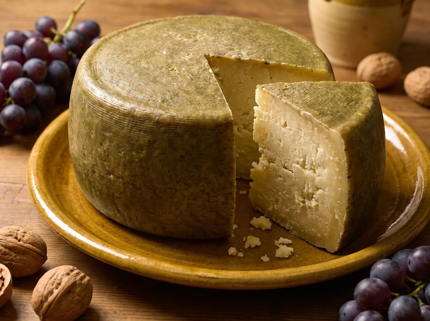 Forma di pecorino della Tuscia tagliata a spicchio